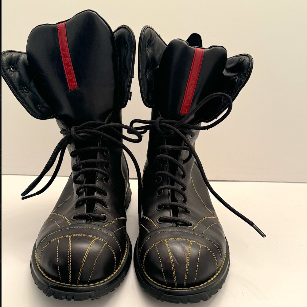 Prada black sports moto leather boots never worn  perfect condion amazing boots!